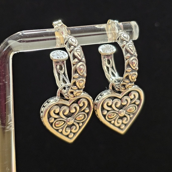John Hardy Jewelry - A By John Hardy 925 and 14K Hoop Earrings With Heart Charms